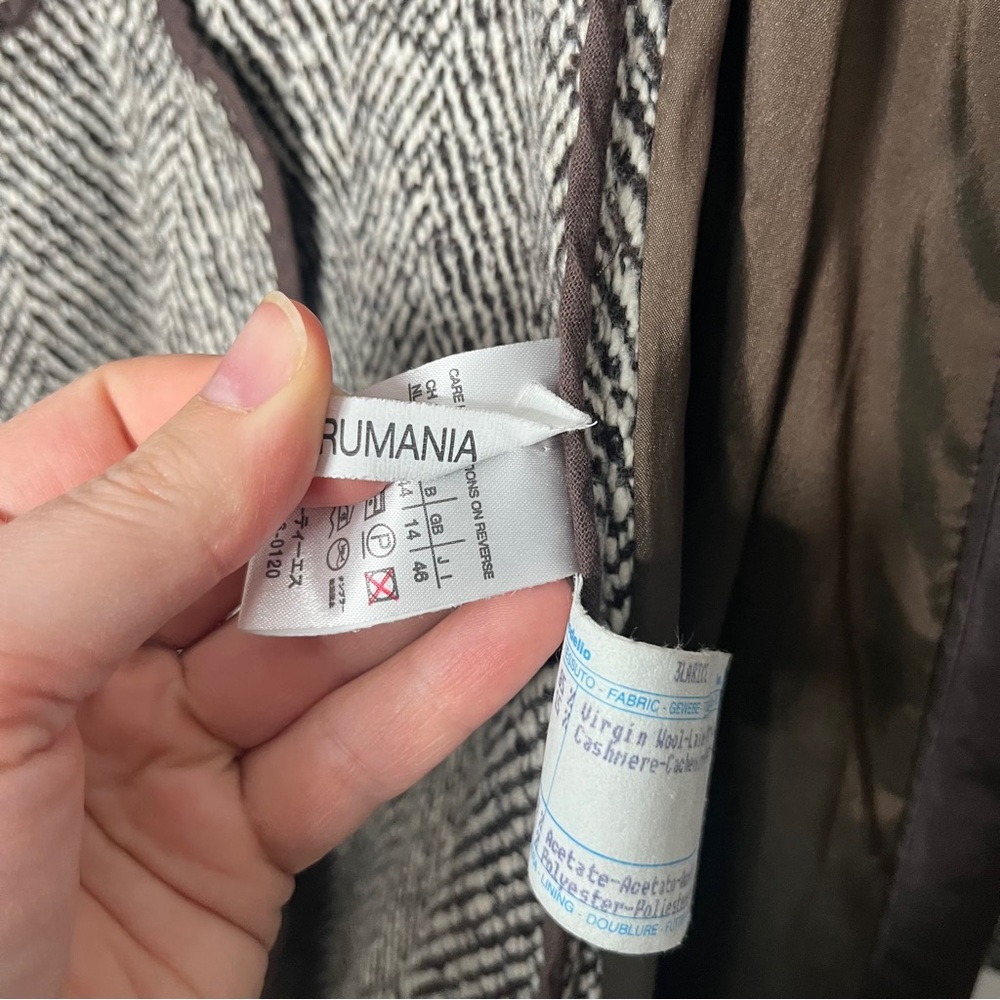 MaxMara Wool Cashmere Herringbone Tweed Trench Dress Coat Leather Belt Size 12 - Picture 12 of 14